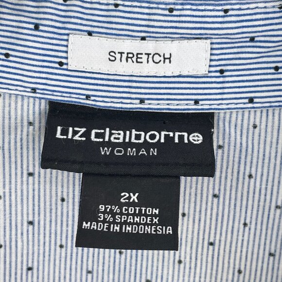 Liz Claiborne Woman Plus 2X Stretch Button Up Shirt Blue Polka Dot 3/4 Sleeve - Picture 4 of 9